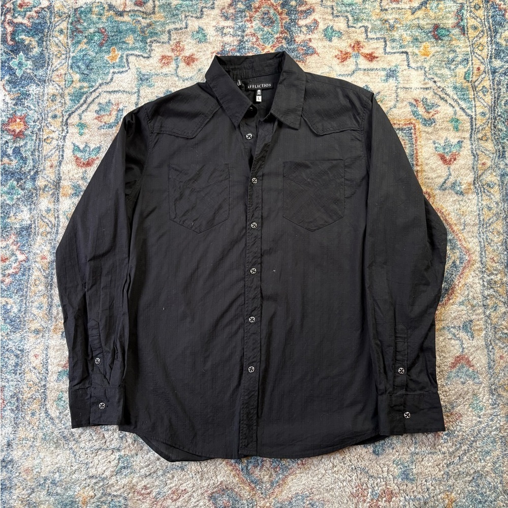 Vintage Affliction Y2K Black Button-up Shirt Large